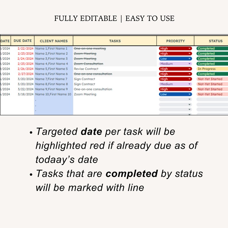 Client Task Log Simple Client Tracker and Task Tracker Small Business Spreadsheet, Lead ...
