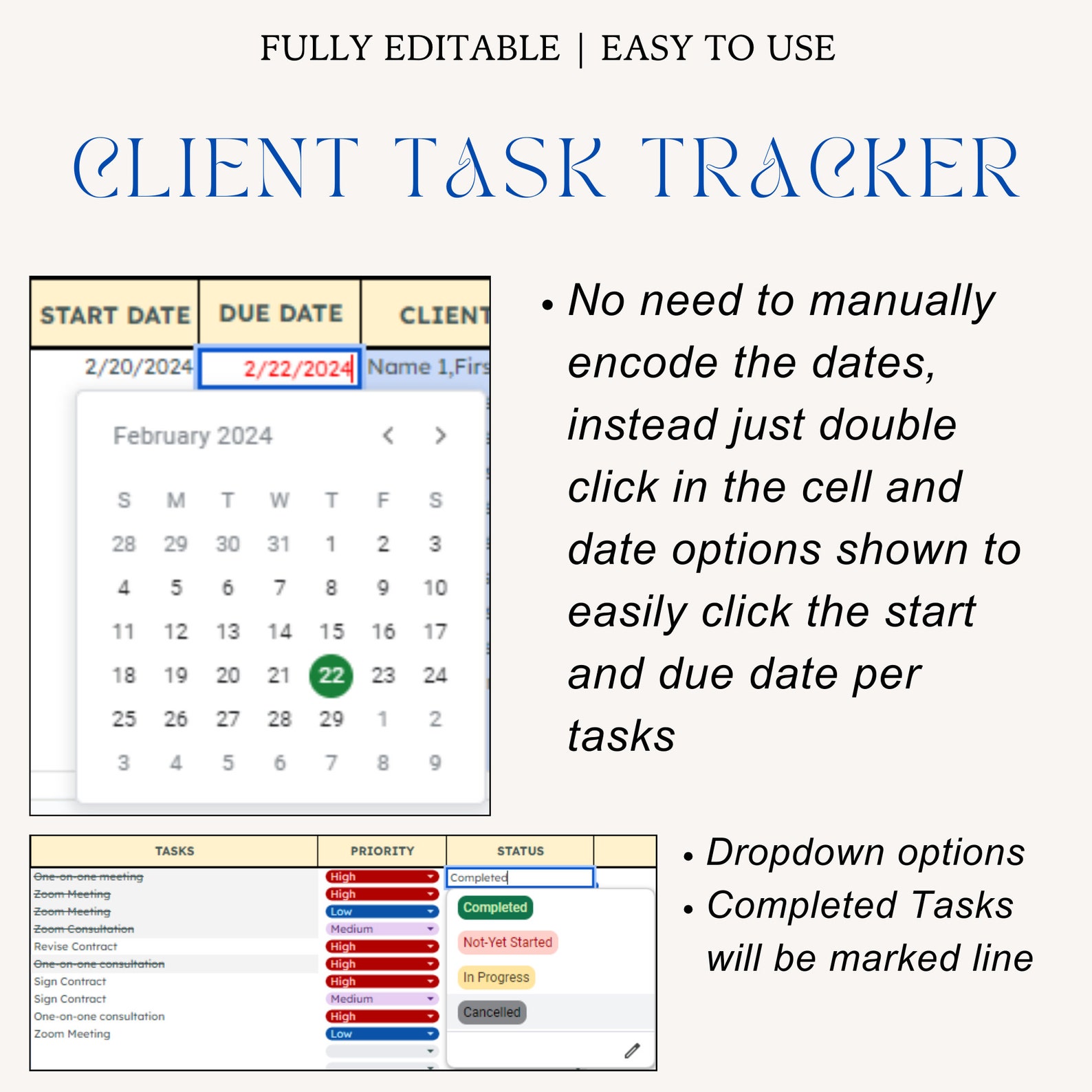 Simple Client Tracker and Task Tracker Small Business Spreadsheet, Lead ...
