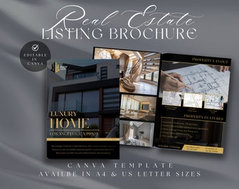 Luxury Real Estate Listing Brochure, Elegant Realtor Flyer Template, Canva Template, Digital Download Templates, Easy to Use Canva Templates