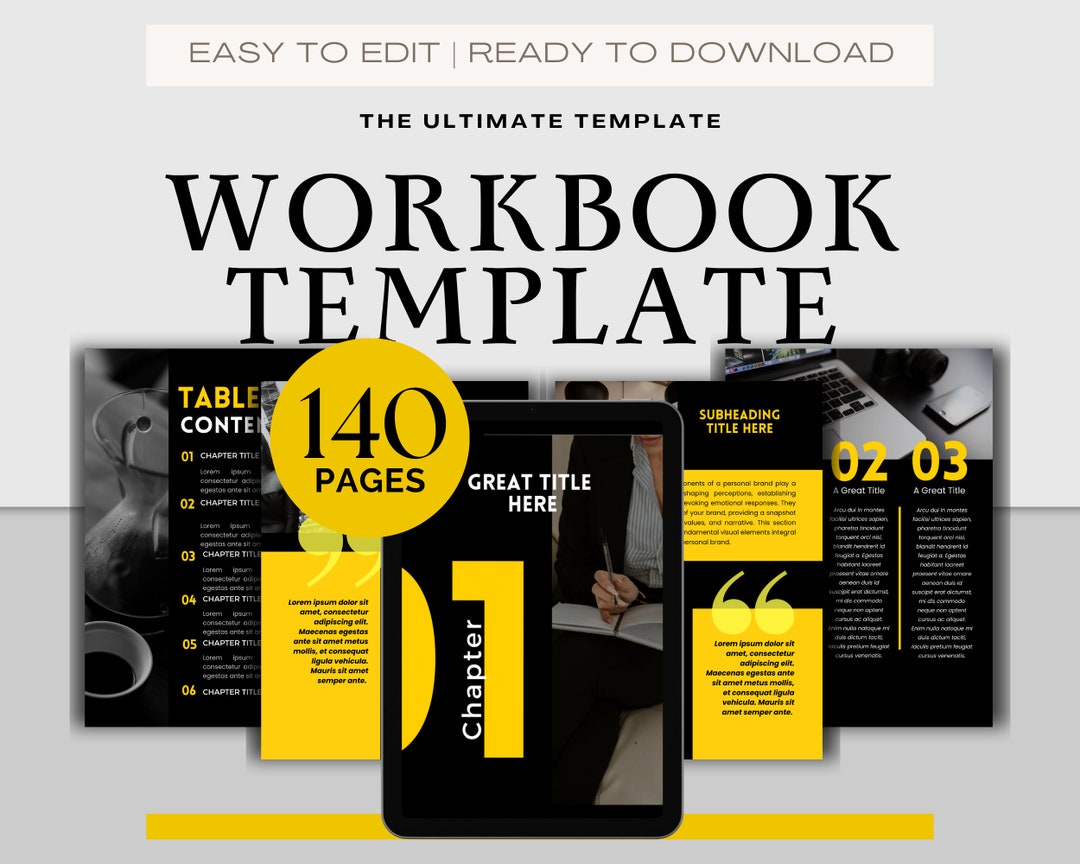Black & Yellow Ebook Canva Template, 140 Page Workbook (digital ...