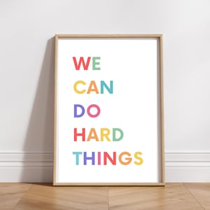 Póster "Podemos superar las dificultades", citas inspiradoras, decoración para el aula, arte mural para la sala de juegos, impresión para la educación en casa, póster Montessori, descarga digital