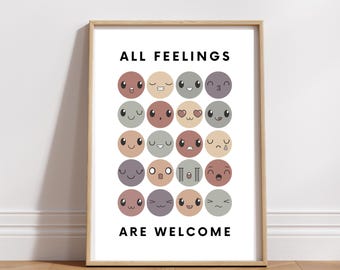 Feelings Chart Poster: Mental Health Decor, Therapy Office Art (Digital Download)