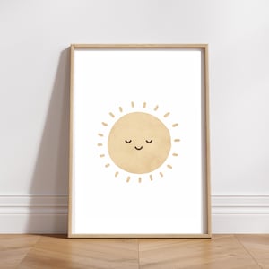 Happy Sun Printable Poster, Boho Playroom Print, Watercolour Nursery Prints, Sunshine Nursery Wall Art, Classroom Decor Digital Download