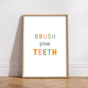 Brush Your Teeth Poster: Colorful Kids Bathroom Wall Art (Digital Download)
