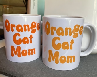 Orange Cat Mom Mug: Handmade Ceramic Gift for Cat Lover