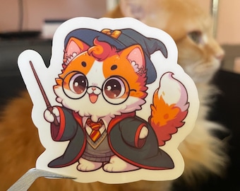 Wizard Cat Sticker - Sticker for Laptop, Water Bottle, Journal, Water-Resistant (FREE US SHIPPING)