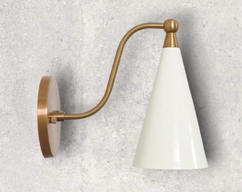 One Piece Mold Arm White Shade Wall Sconce ' Mid Century Lighting ' Wall Sconce Brass Fixture Dining Hall Kitchen lights