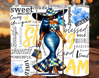 Black Woman Inspiration Quotes, Black Queen Affirmations Tumbler Png, Seamless 20oz Skinny, Positive Affirmation, Afro Png, Blessed Png