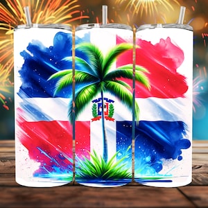 Dominican Republic Flag Tumbler Wrap: Palm Tree & Roses Design (PNG SVG Digital Download