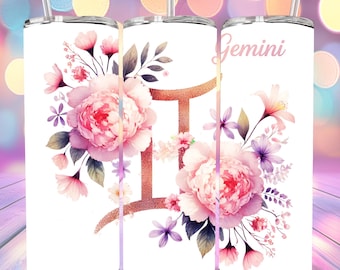 Big Gemini Energy PNG: Zodiac Tumbler Wrap for 20oz Skinny Tumbler