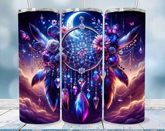 Celestial Dreamcatcher Tumbler Wrap: Floral Butterfly Design (PNG)