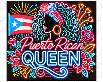 Neon Porto Rican Queen Tumbler Wrap: Federn, Rosen (PNG SVG)
