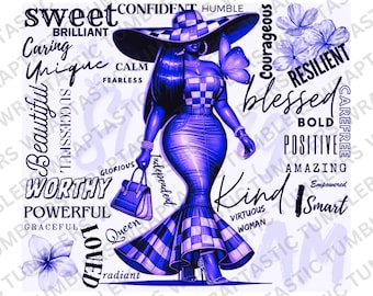 Black Queen Affirmations Tumbler Wrap: Afro Woman Design (PNG)