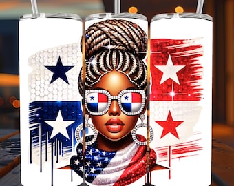 Panama Latina Woman 20oz Tumbler Wrap: Afro Messy Bun PNG