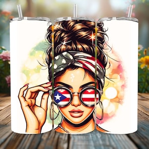 Puerto Rico Messy Bun Png Tumbler Wrap Svg, PR Png, Latin Design, Boricua Tumbler, Boricua 20oz Skinny, Puerto Rico Flag, Latina Tumbler Svg