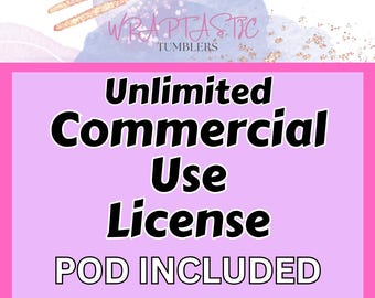 May include: Pink and purple background with white text that reads "Unlimited Commercial Use License POD INCLUDED".