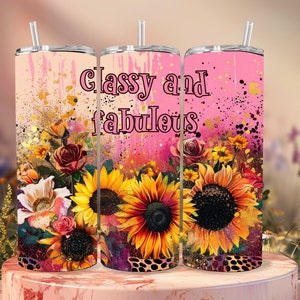 20 oz Chic Leopard Print, Sunflower, Roses Floral Tumbler Wrap - Mom Classy And Fab, PNG, SVG - Colorful Trendy Mom Tumbler, Skinny Straight