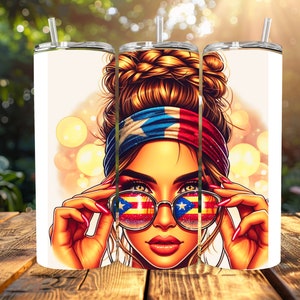 Puerto Rico Messy Bun Png Tumbler Wrap Svg, Latin Design, Boricua Tumbler, Boricua 20oz Skinny, Puerto Rico Flag, PR Png, Latina Tumbler Svg