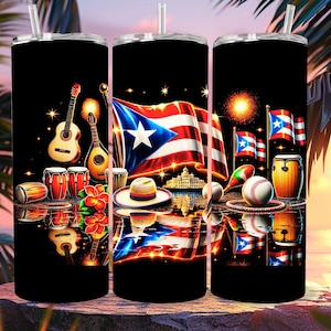 Puerto Rico Boricua 20oz Straight Tumbler PNG, Puerto Rico Tumbler Design Sublimation Design, Coqui Skinny Tumbler Design Digital Instant