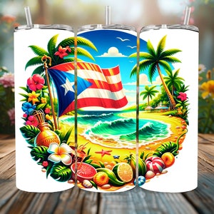 Puerto Rico Boricua 20oz Straight Tumbler PNG Tropical Puerto Rico Floral Art Tumbler Design Sublimation Design Digital