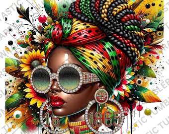 Juneteenth Floral Afro Tumbler Wrap: Black Woman Freedom SVG PNG (20oz)