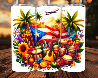 Puerto Rico Tumbler Wrap: Boricua Flaggen Illustration (Digital PNG)