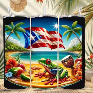 Puerto Rico Boricua 20oz Straight Tumbler PNG, Skinny Tumbler Design Digital Instant, Puerto Rico Tumbler Design, Coqui Sublimation Design