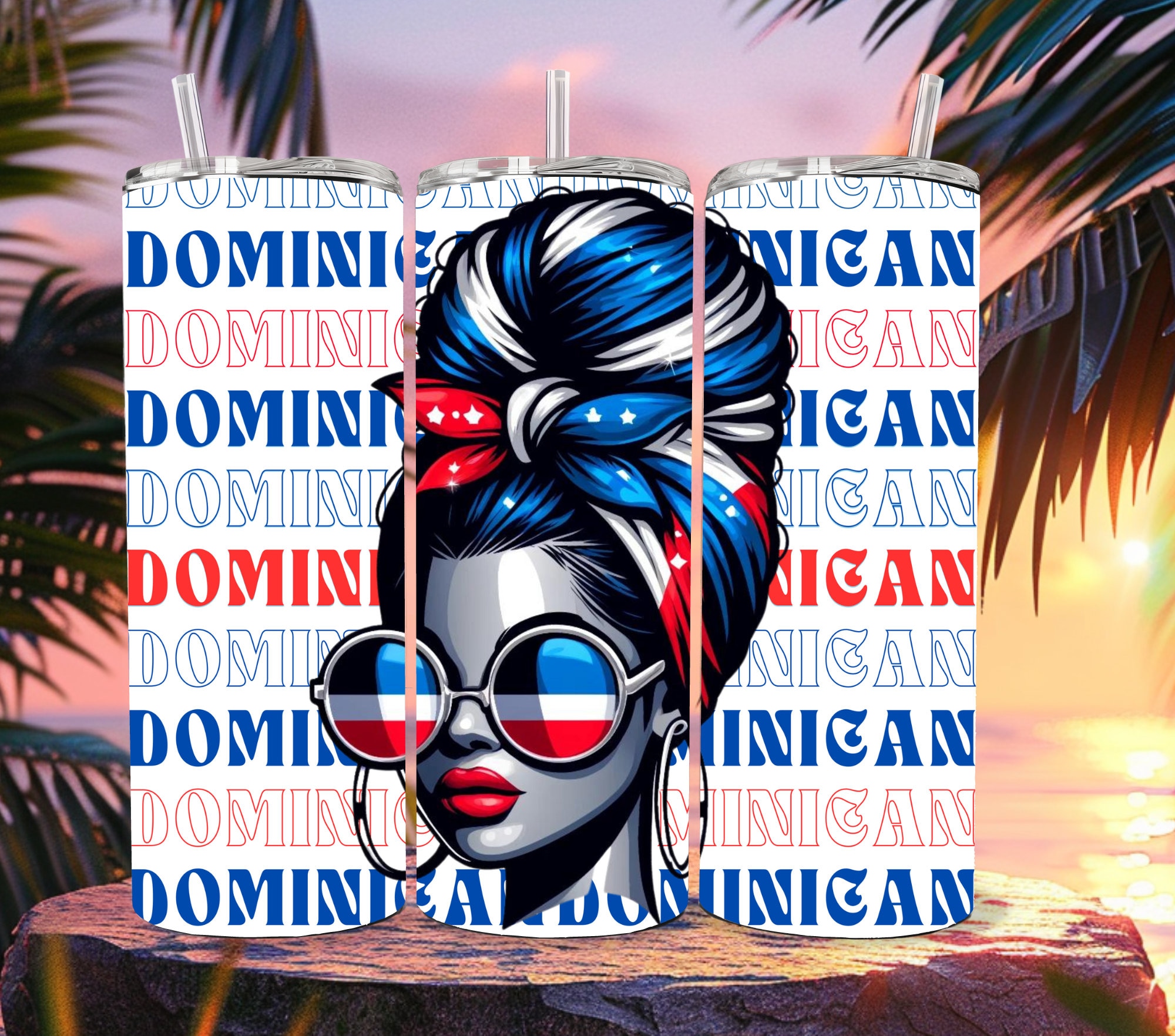 Verpackung für Dominikanische Republik: Floral Messy Bun, DR Flagge (PNG, SVG)
