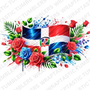 Dominican Flag Tumbler Wrap: Pop Art Floral Design (PNG, SVG)