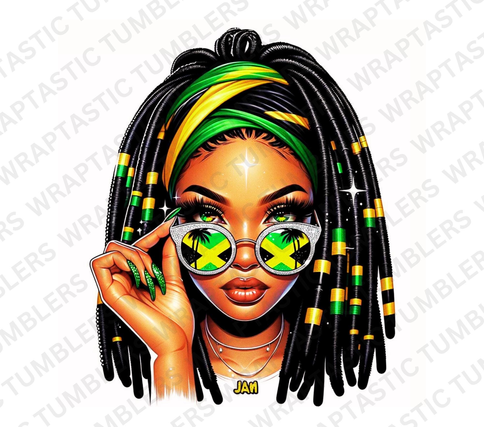 Jamaican Gyal Tumbler Wrap: Afro Messy Bun, Black Woman PNG SVG - Etsy