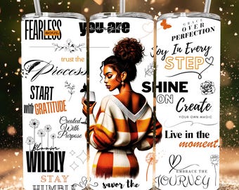 Black Queen Affirmations Tumbler PNG: Inspirational 20oz Skinny Wrap (Digital Download)