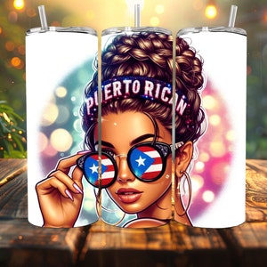 Puerto Rico Messy Bun Png Tumbler Wrap Svg, Boricua Tumbler, Boricua 20oz Skinny, Puerto Rico Flag, PR Png, Latin Design, Latina Tumbler Svg