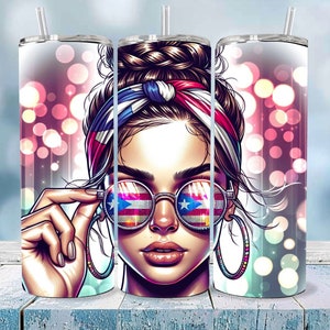 Puerto Rico Messy Bun Png Boricua Tumbler Wrap Svg, Puerto Rico Art 20oz Skinny, Puerto Rico Flag Art, PR Png, Latina Design Tumbler Svg
