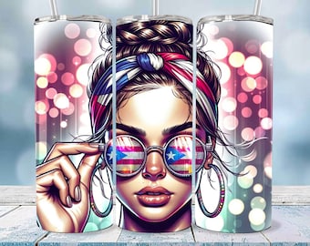 'Puerto Rico Pride' Tumbler Wrap: Boricua Messy Bun Design (PNG)