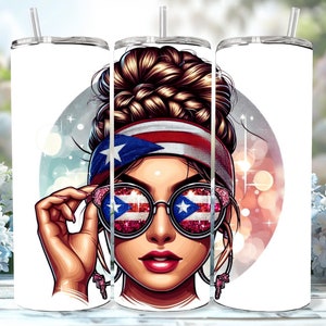 Puerto Rico Messy Bun Png Tumbler Wrap Svg, Boricua 20oz Skinny, Boricua Tumbler, Puerto Rico Flag, PR Png, Latin Design, Latina Tumbler Svg