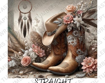 Cowgirl Tumbler Wrap, Western Tumbler Png, Trendy Western Boots, Western, Cowgirl Boots Png, Country Tumbler Wrap, Cowgirl Hat