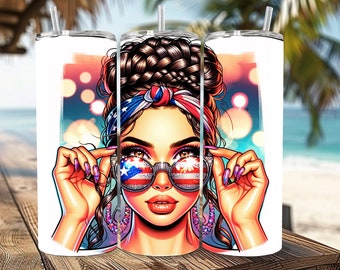 Puerto Rico Pride Tumbler Wrap: design Boricua Messy Bun (PNG)