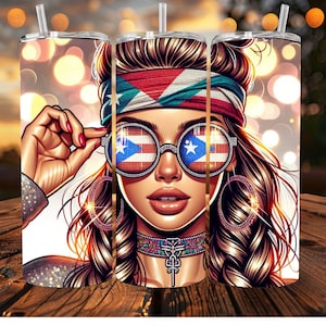 Puerto Rico Messy Bun Png Tumbler Wrap Svg, PR Png, Boricua 20oz Skinny, Latin Design, Boricua Tumbler, Puerto Rico Flag, Latina Tumbler Svg