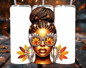 Black Woman Thanksgiving Tumbler Wrap: Afro Diva Fall Design (PNG)