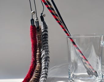 Juguete para gatos hecho a mano con piel de visón / Varita interactiva para gatos / Regalos para gatos