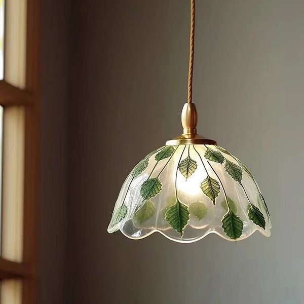 Green Leaf Pendant Lights,Forest Sculptural Pendant Light,Chandelier-Lighting-Ceiling Light-Acorn Light-Artichoke Light-Light Fixture