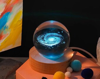 Blue Crystal Night Lamp,Galaxy Crystal Ball Light, Led Space Planet Lamp,Room And Home Decoration,Fantasy Nightlight