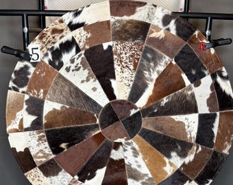 NWOT Genuine OOAK Cowhide Round Patchwork Carpet (36” x 36”)
