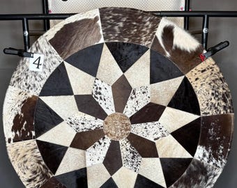 NWOT Genuine OOAK Cowhide Round Patchwork Carpet (36” x 36”)
