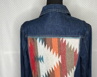 Aztec Pendleton Wool Western Jean Jacket with Silver Conch-  L