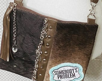 Western Glam Cowhide Crossbody purse w/Rhinestone accent