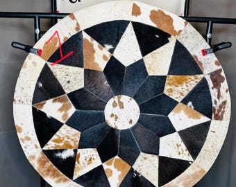 NWOT Genuine OOAK Cowhide Round Patchwork Carpet (36” x 36”)