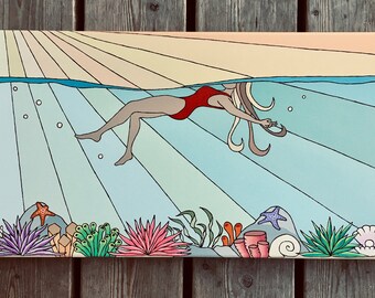 Colourful Wall Art- Acrylic paint on canvas print- Surf Art "Floatopia"