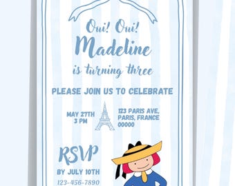 Madeline in Paris Birthday Invitation: Editable Canva Template (Digital Download)