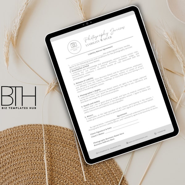 Photography Services Liability and Waiver Agreement Template, Photographer Forms, Contract for Photographers, Editable Templates